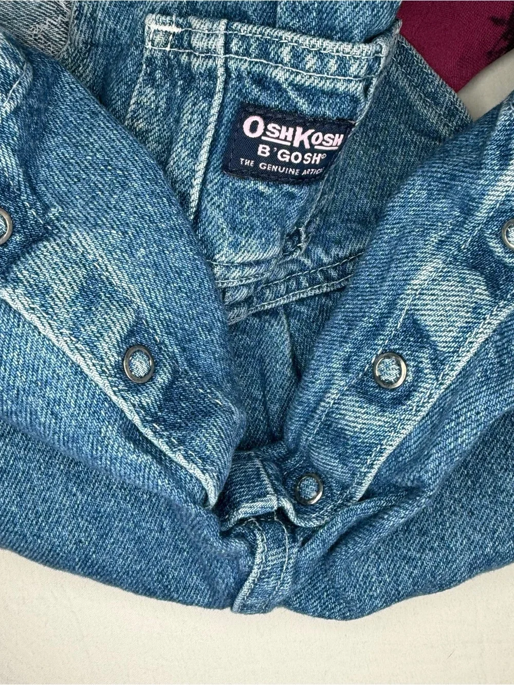 Vintage OshKosh B'Gosh Blue Denim Overalls Pants Baby Girl Sz 3-6 / 6-9 Months.